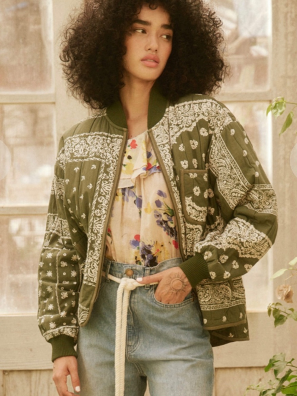 The Great Bandana Quilted Bomber in Army Olive Size 3 (L)